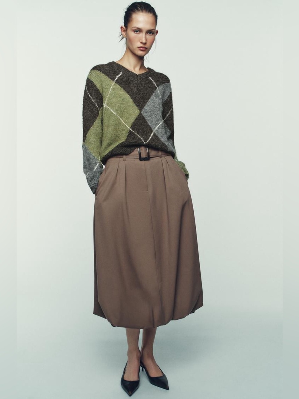 ZARA BELTED BALLOON MIDI SKIRT